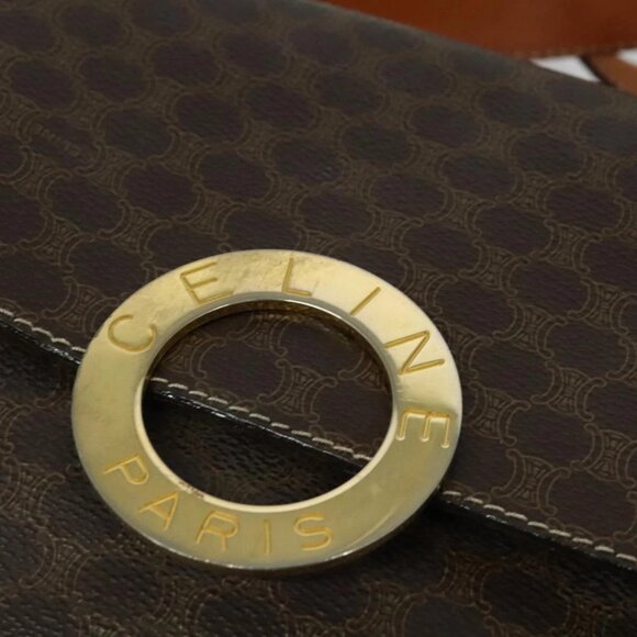 CELINE Macadam Canvas Circle Shoulder Bag PVC Leather Brown Gold Auth MX459 - Picture 12 of 16